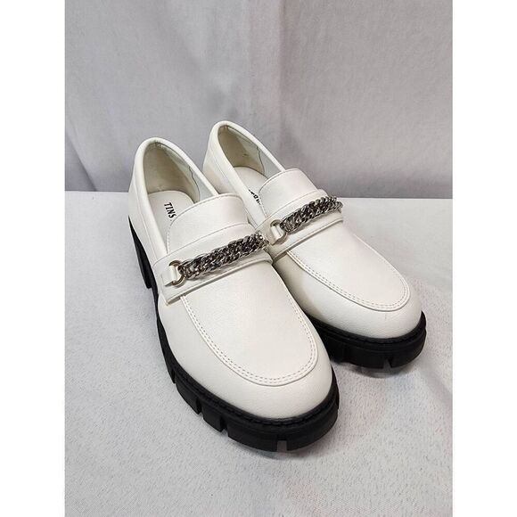 TINSTREE Size 9 Platform Loafers Chain Comfort Chunky Heel Slip On Round Toe Bus - Picture 2 of 9